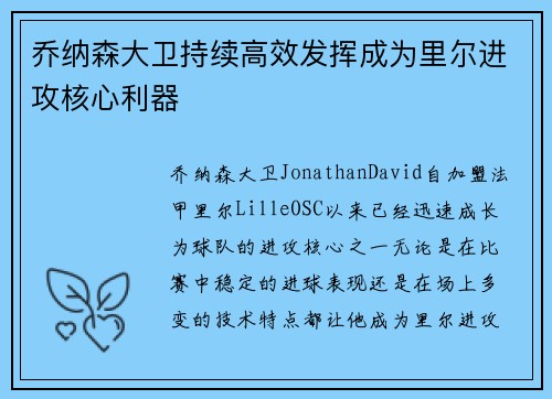 乔纳森大卫持续高效发挥成为里尔进攻核心利器
